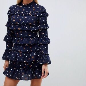 PrettyLittleThing Ladies Blue Ruffled Mid Length Dress Size 6